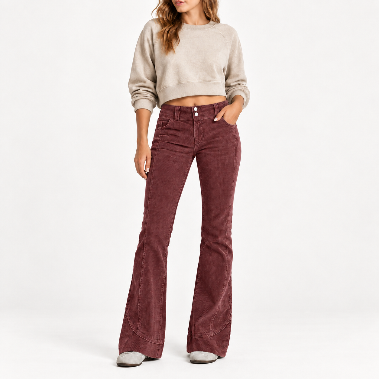 Women's High-Rise Washed Corduroy Flare Pants