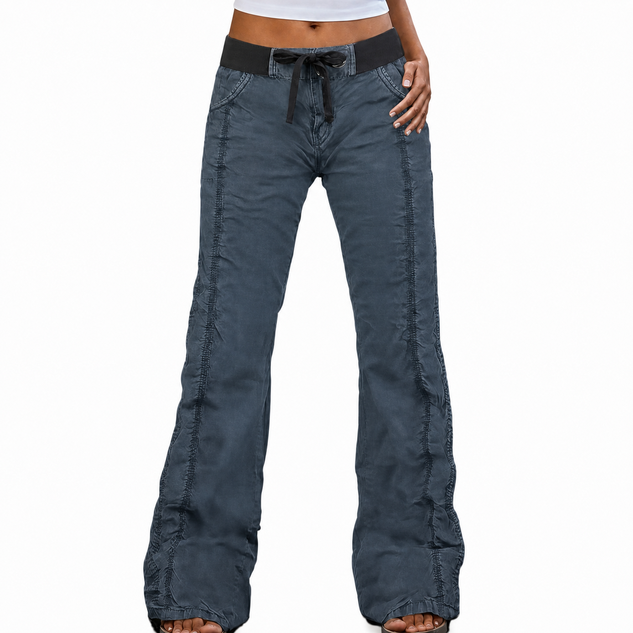 ⚡FINAL SALE⚡- 8 PACK  Women's straight-leg trousers, mid-rise, casual utility style, solid color, stitched detailing