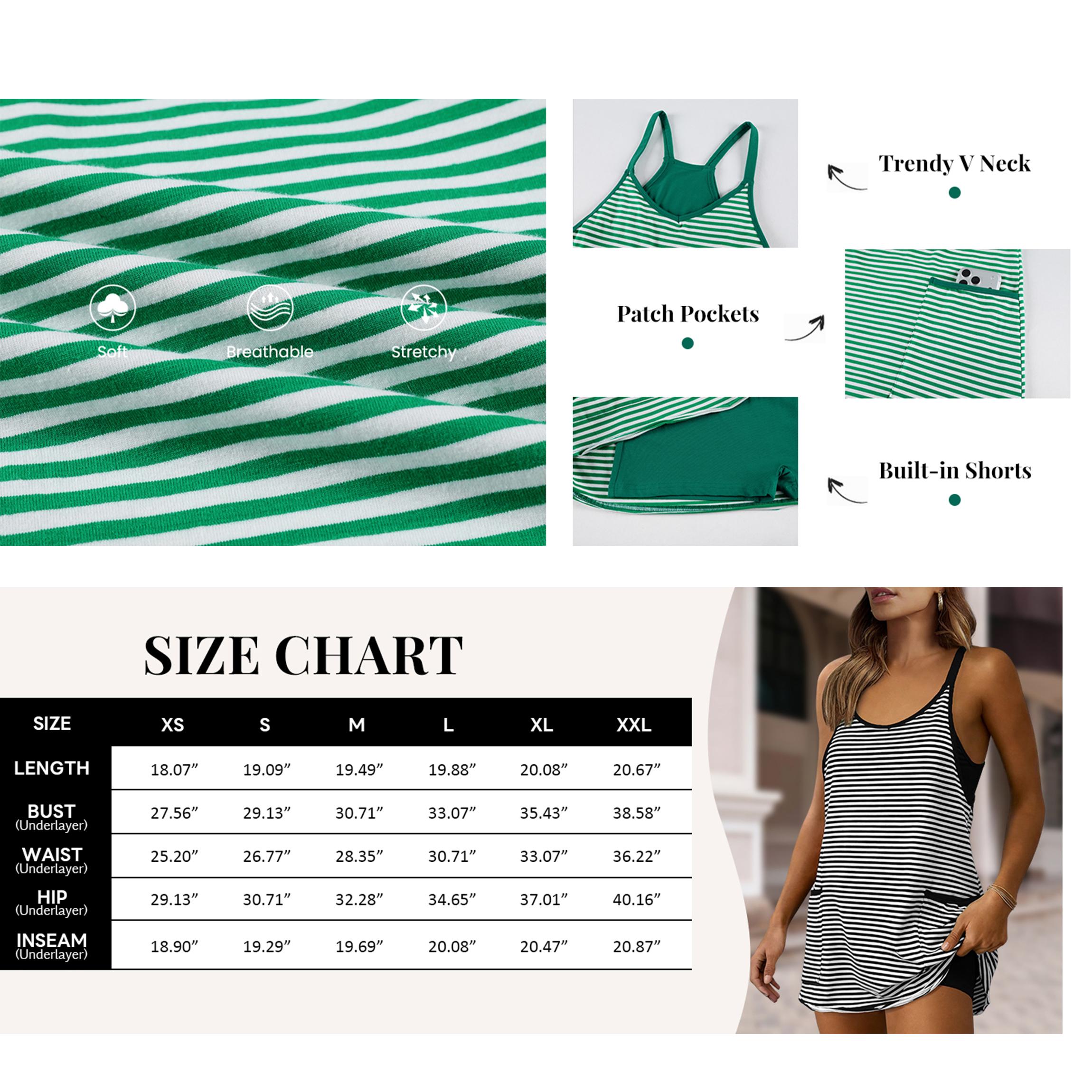 Buenoble Women&rsquo;s Athletic Dress with Built-in Shorts Striped Tennis Dress Workout Mini Dress Casual Summer Activewear