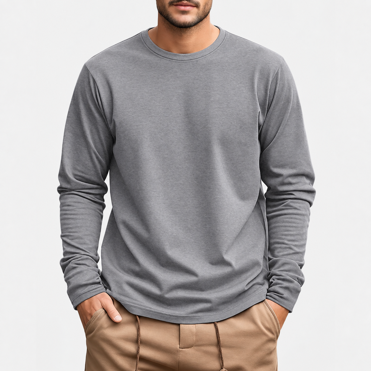 Men's Plus-Size Long-Sleeve Cotton Knit Shirt