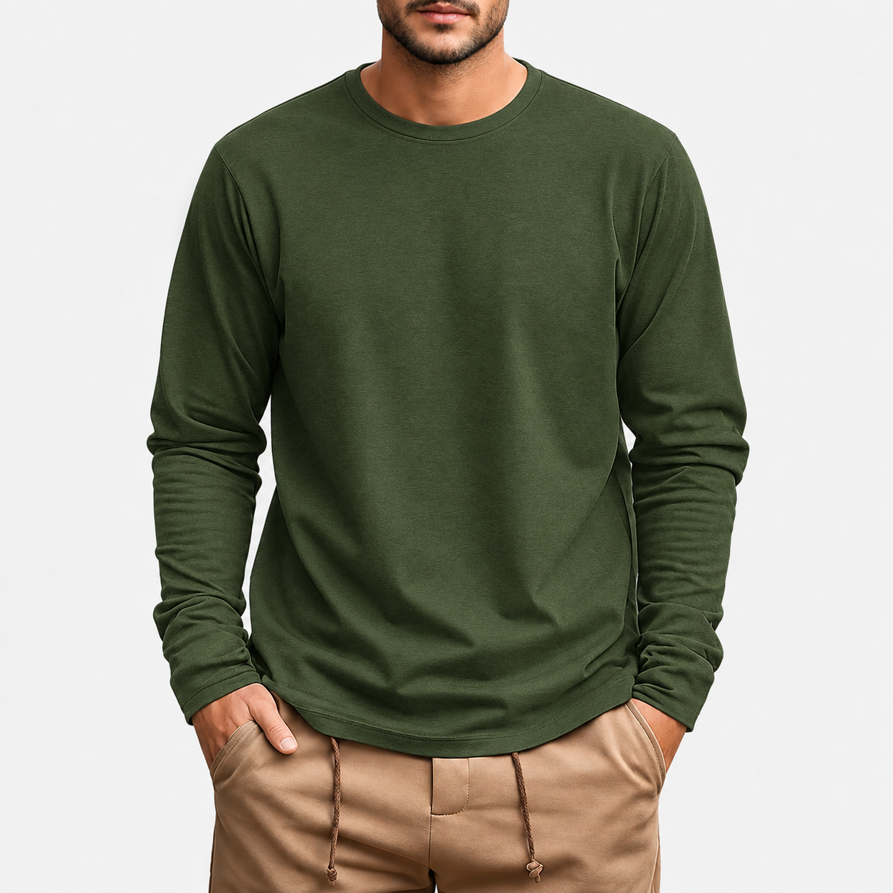 Men's Plus-Size Long-Sleeve Cotton Knit Shirt