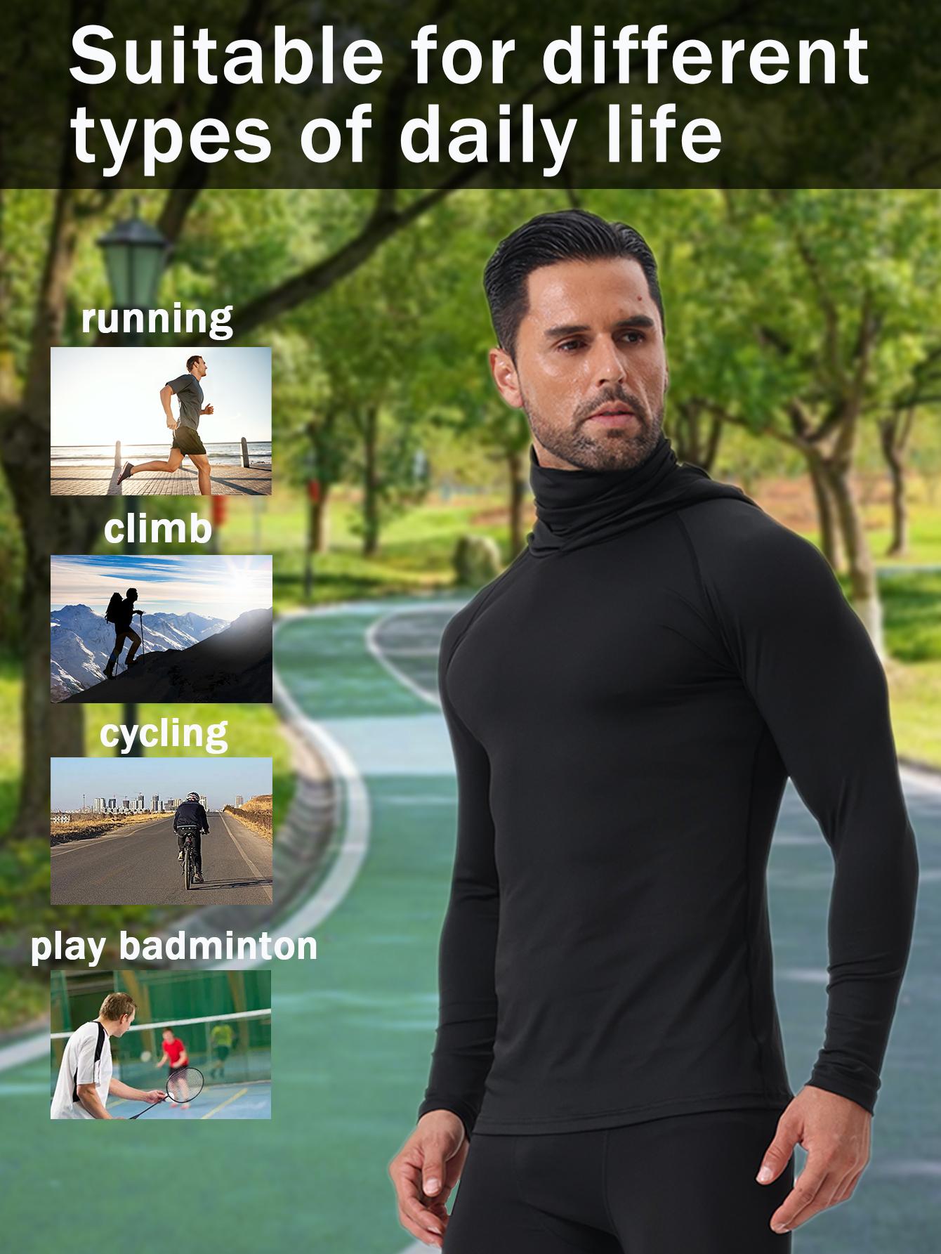 Set of 6 men’s hooded sweatshirts with a face mask design, made from high-elasticity, quick-drying, breathable fabric—ideal for outdoor fishing and running. Athletic Style Activewear Athletic Fit