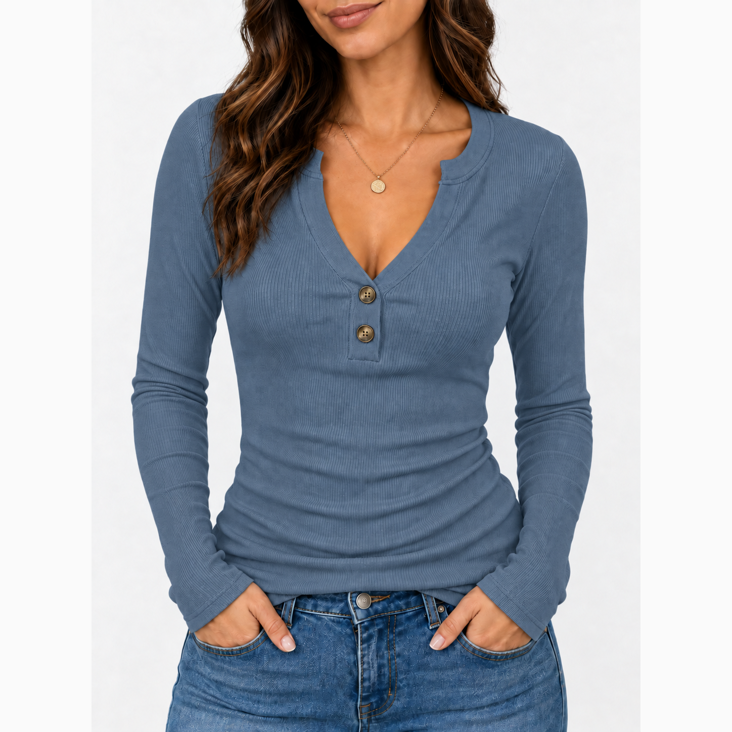 Long Sleeve Shirts for Women Blouses 2026 Fall Casual Tops Henley T Shirts Slim Fit Business Work V Neck Winter Top