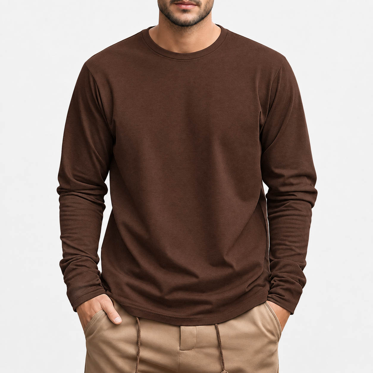 Men's Plus-Size Long-Sleeve Cotton Knit Shirt