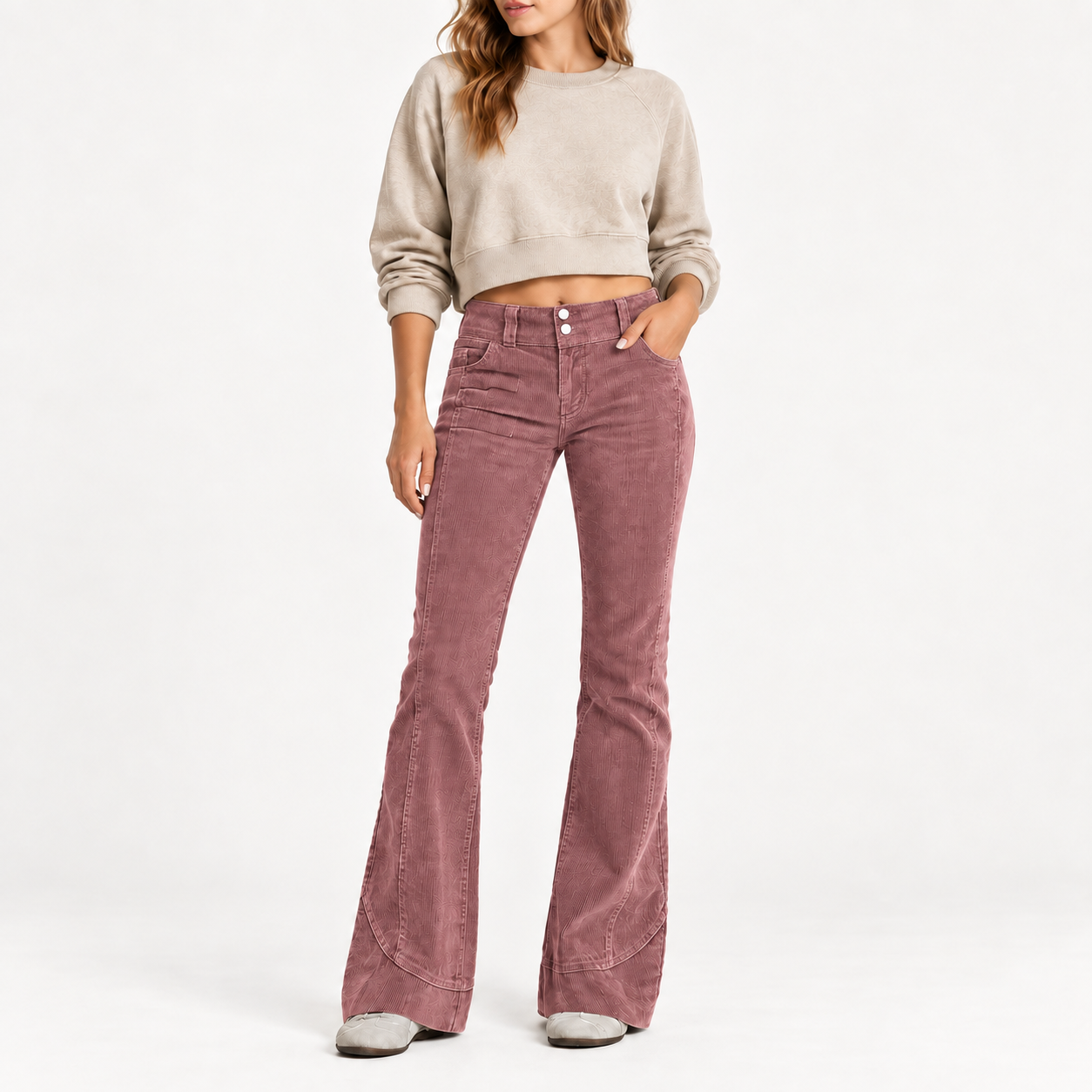 Women's High-Rise Washed Corduroy Flare Pants