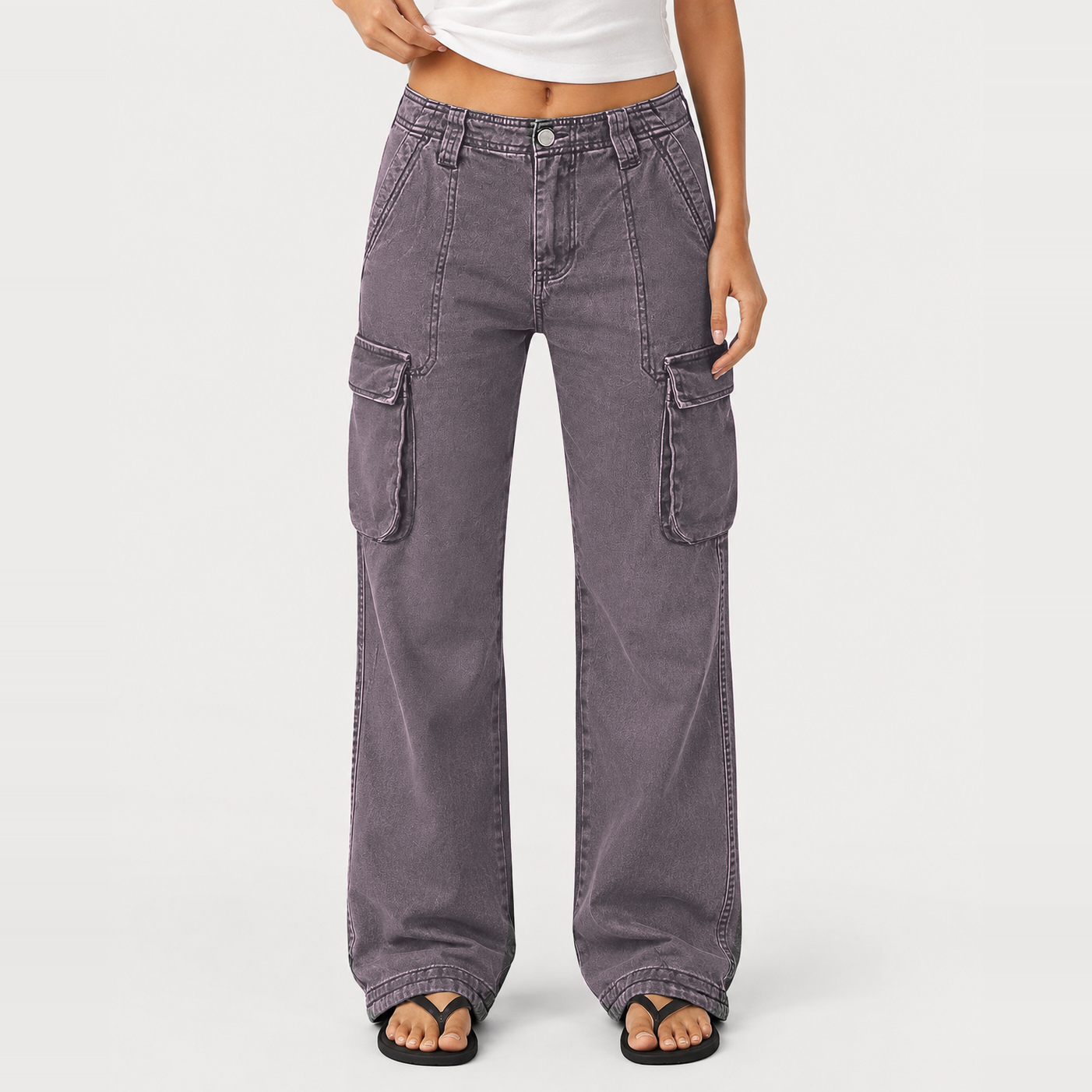 Women's Wide-Leg Straight-Cut Cargo Pants – Mid-Rise, High-Stretch, Multi-Pocket – Full-Length Cargo Pants