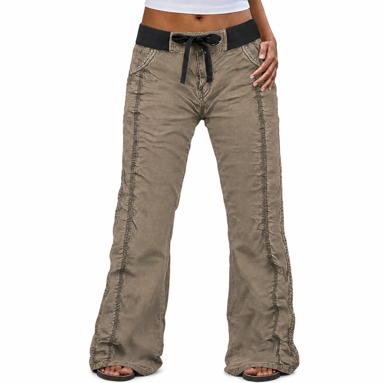 ⚡FINAL SALE⚡- 8 PACK  Women's straight-leg trousers, mid-rise, casual utility style, solid color, stitched detailing