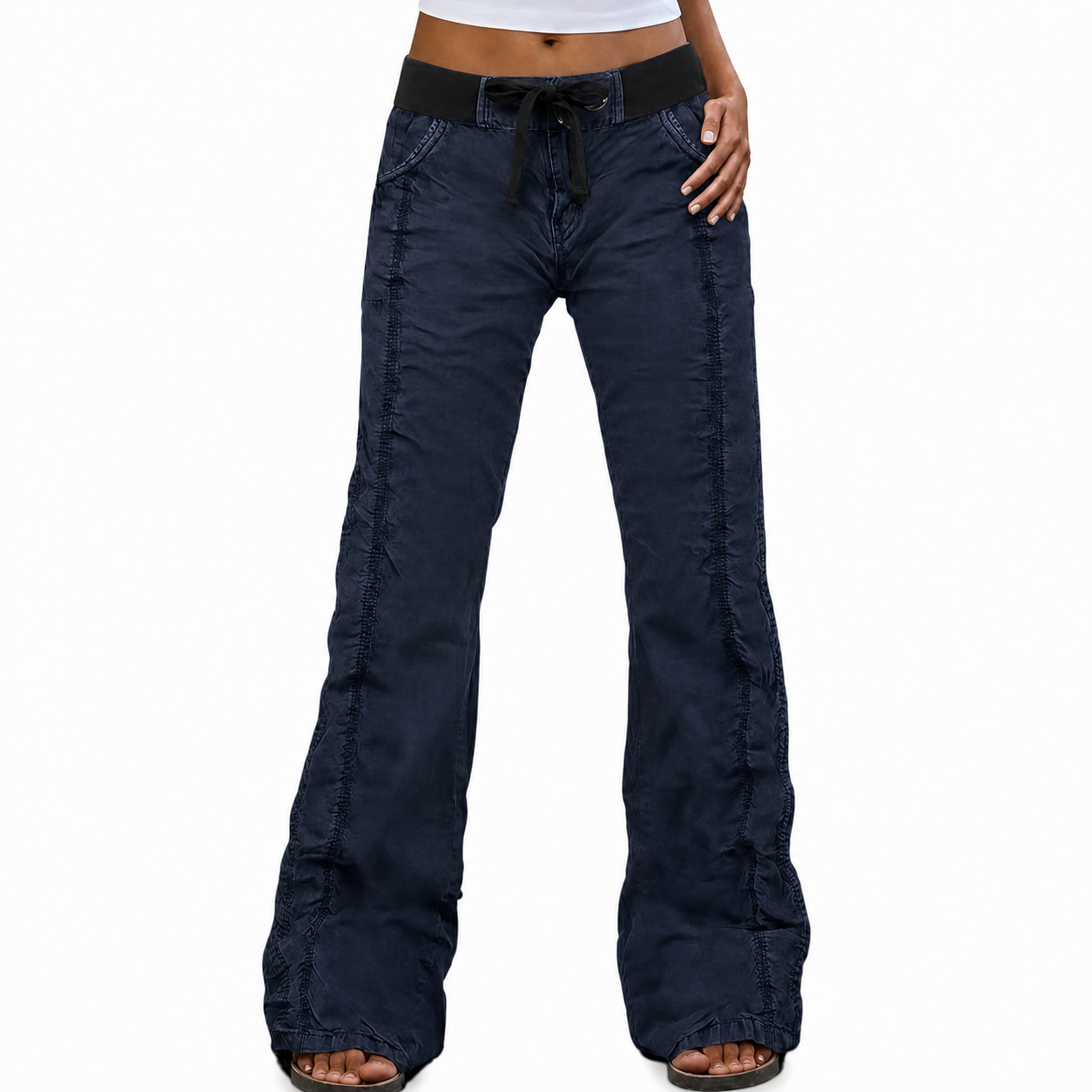 ⚡FINAL SALE⚡- 8 PACK  Women's straight-leg trousers, mid-rise, casual utility style, solid color, stitched detailing