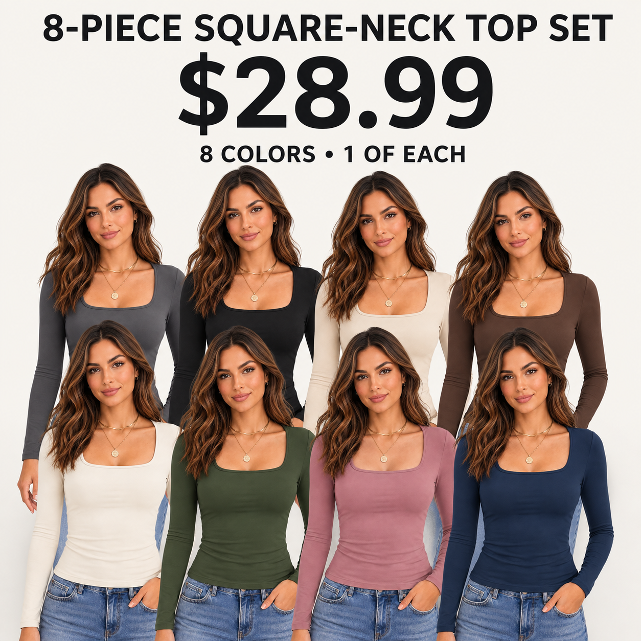Women's Long-Sleeve Square-Neck Slim-Fit Work Top/Base Layer