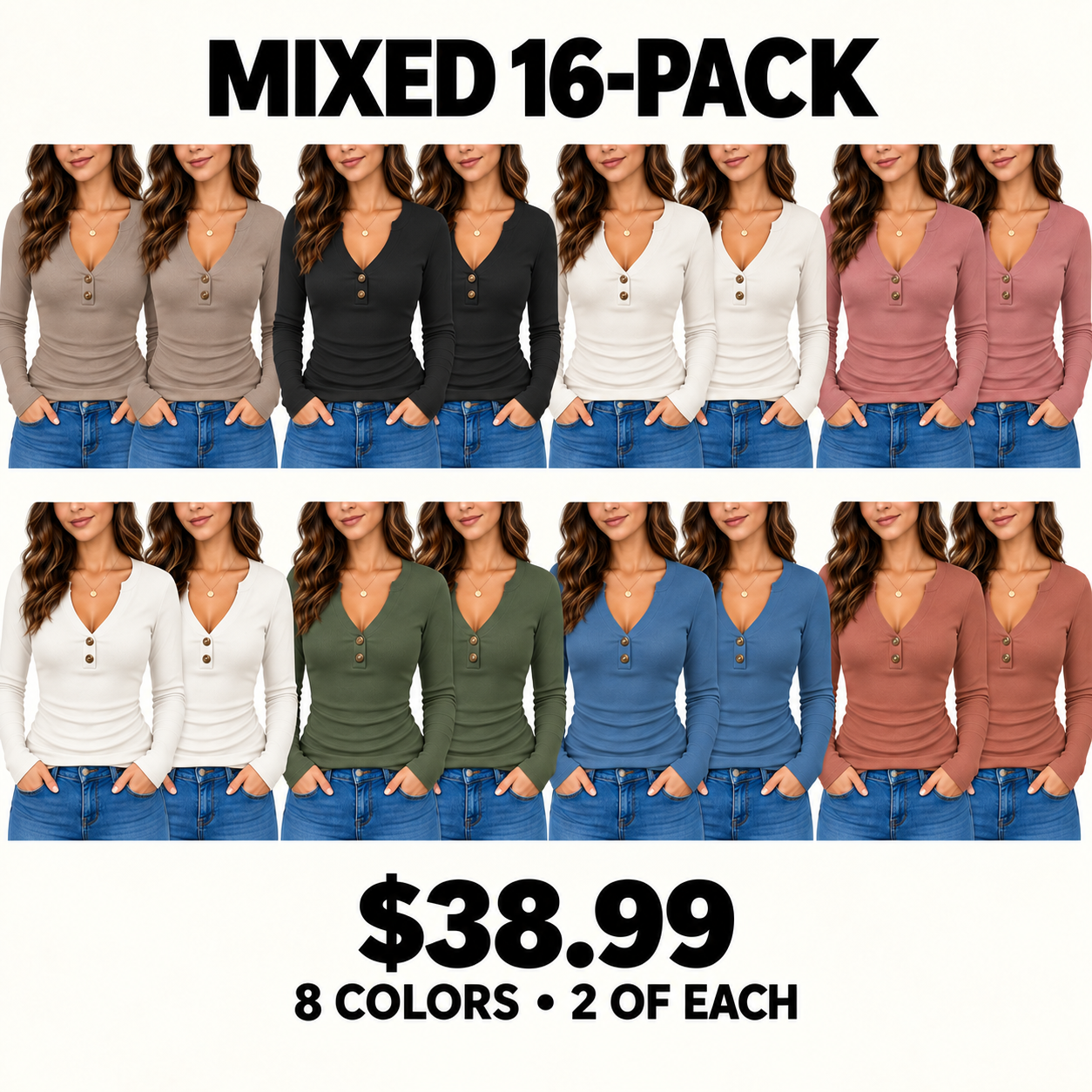 Long Sleeve Shirts for Women Blouses 2026 Fall Casual Tops Henley T Shirts Slim Fit Business Work V Neck Winter Top