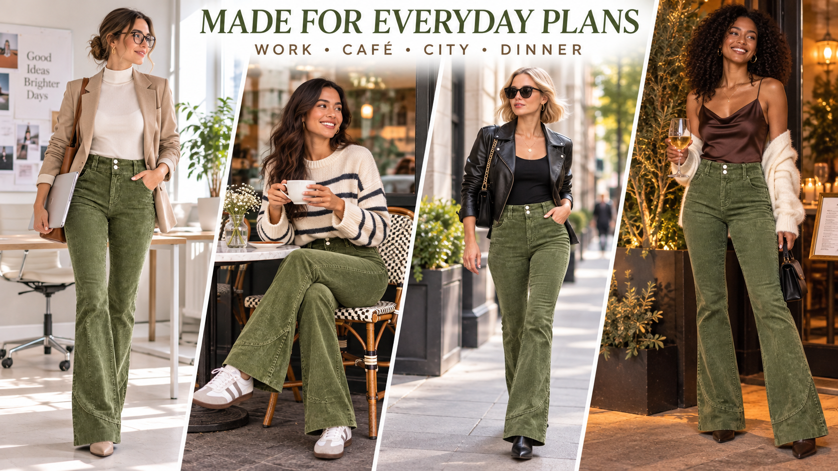 Women corduroy flare pants for work cafe city and dinner