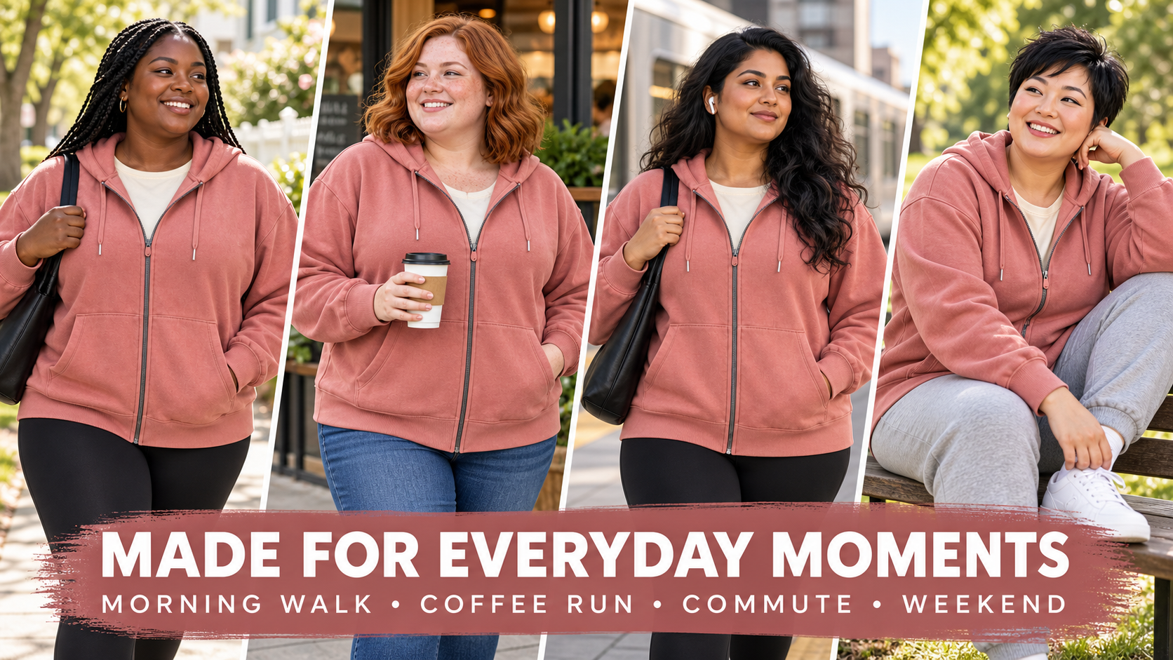 Women's plus size full-zip fleece hoodie everyday scenes