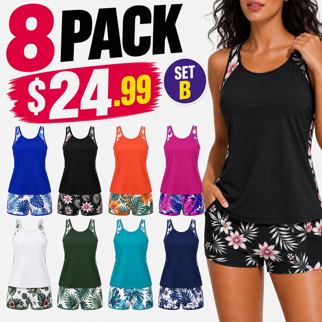 8 pack B two piece tankini swimsuit bundle