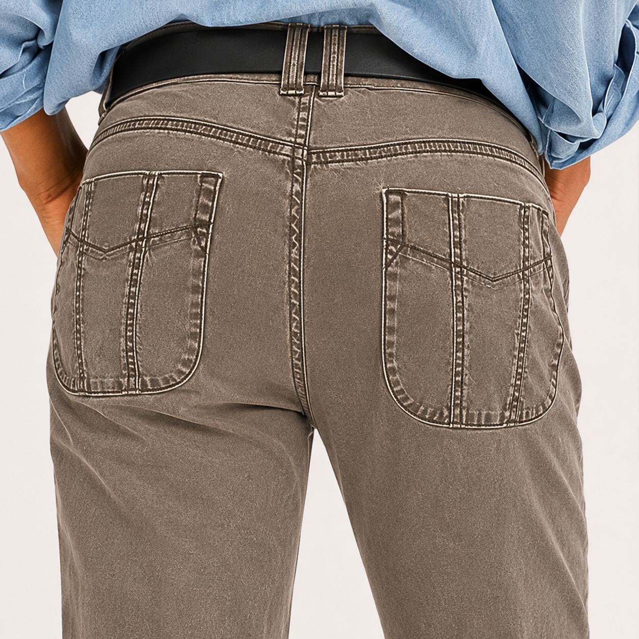Women's Solid-Color Mid-Rise Straight-Leg Casual Trousers (Belt Not Included)