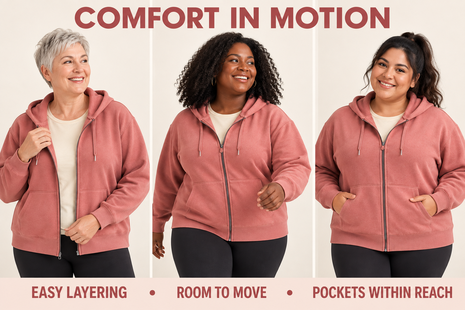 Women's plus size full-zip fleece hoodie comfort in motion