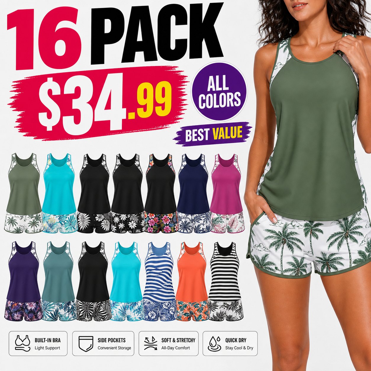 16 pack two piece tankini swimsuit best value bundle