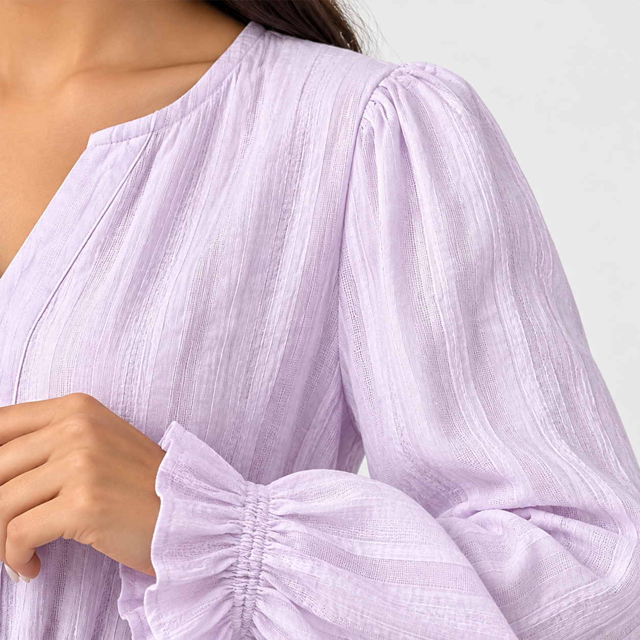 Women's long-sleeve ruffled cotton fitted top