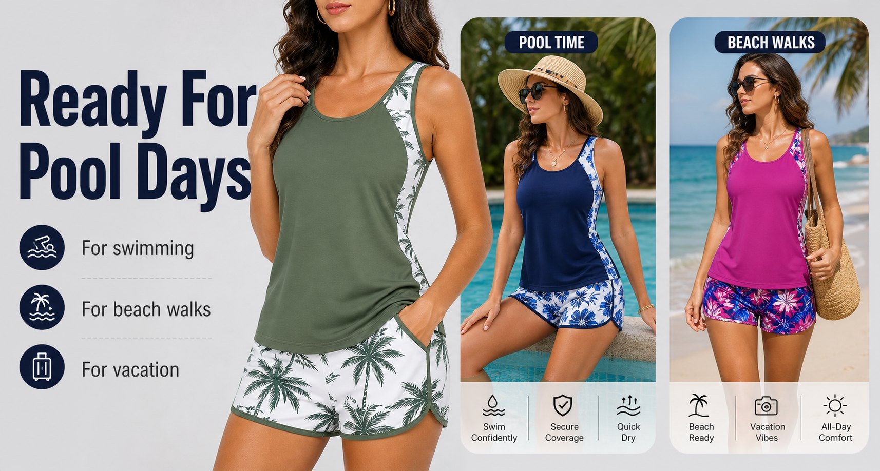 Tankini swimsuit pool beach vacation scenes