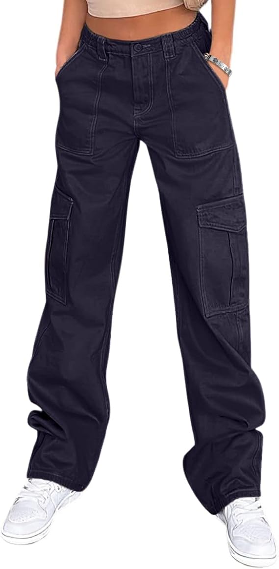 ⚡FINAL SALE⚡- 8 PACK  Women's High-Waisted Loose-Fit Stretch Wide-Leg Cargo Pants