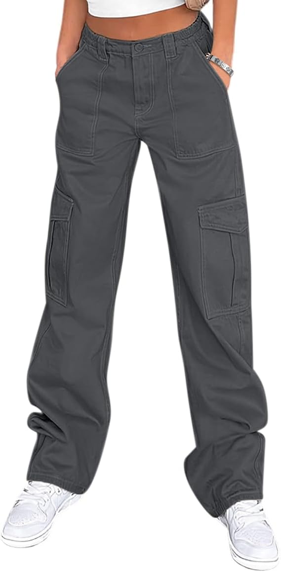⚡FINAL SALE⚡- 8 PACK  Women's High-Waisted Loose-Fit Stretch Wide-Leg Cargo Pants