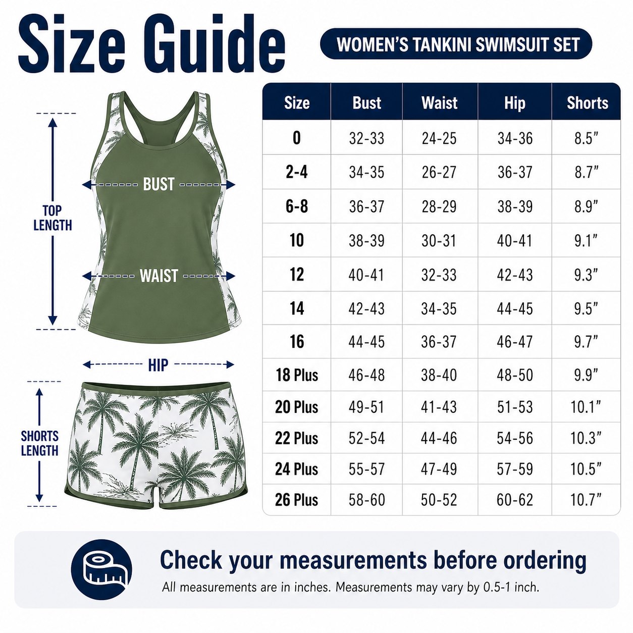 Tankini swimsuit size guide numeric plus sizes