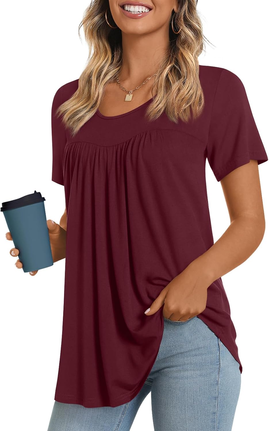 Women's Long Top, Short-Sleeve Shirt, Summer Casual T-Shirt, Comfortable Blouse