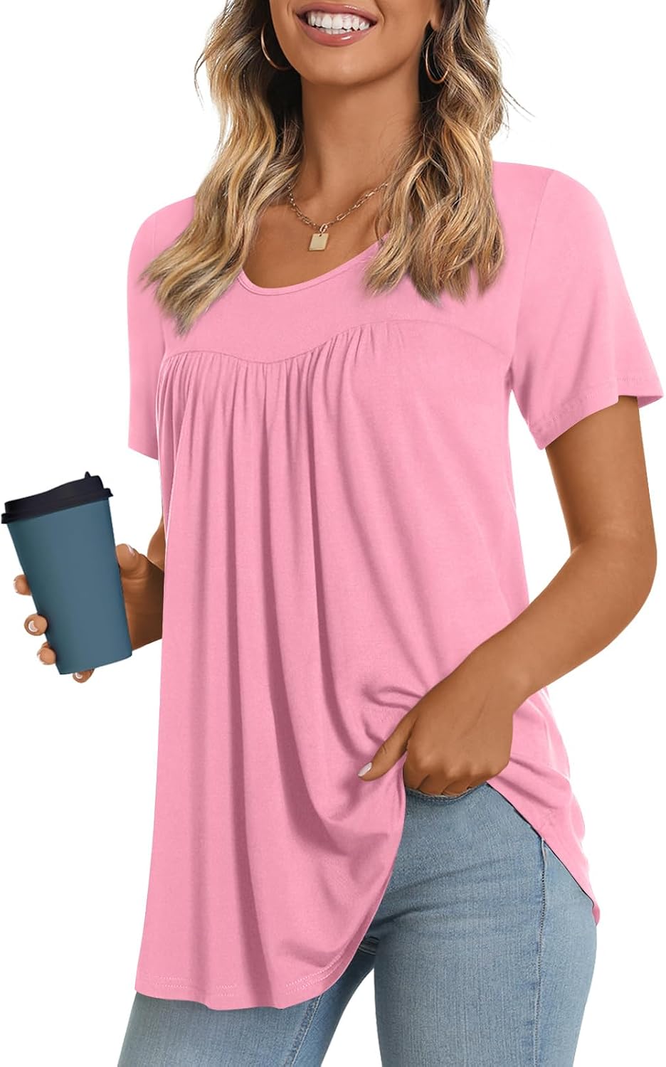 Women's Long Top, Short-Sleeve Shirt, Summer Casual T-Shirt, Comfortable Blouse