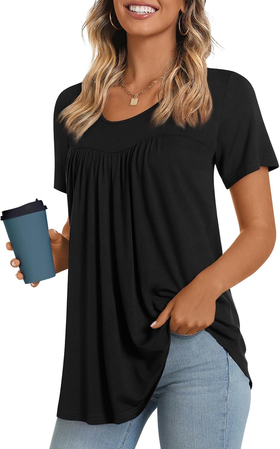 Women's Long Top, Short-Sleeve Shirt, Summer Casual T-Shirt, Comfortable Blouse