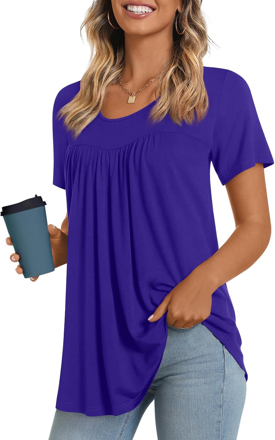 Women's Long Top, Short-Sleeve Shirt, Summer Casual T-Shirt, Comfortable Blouse
