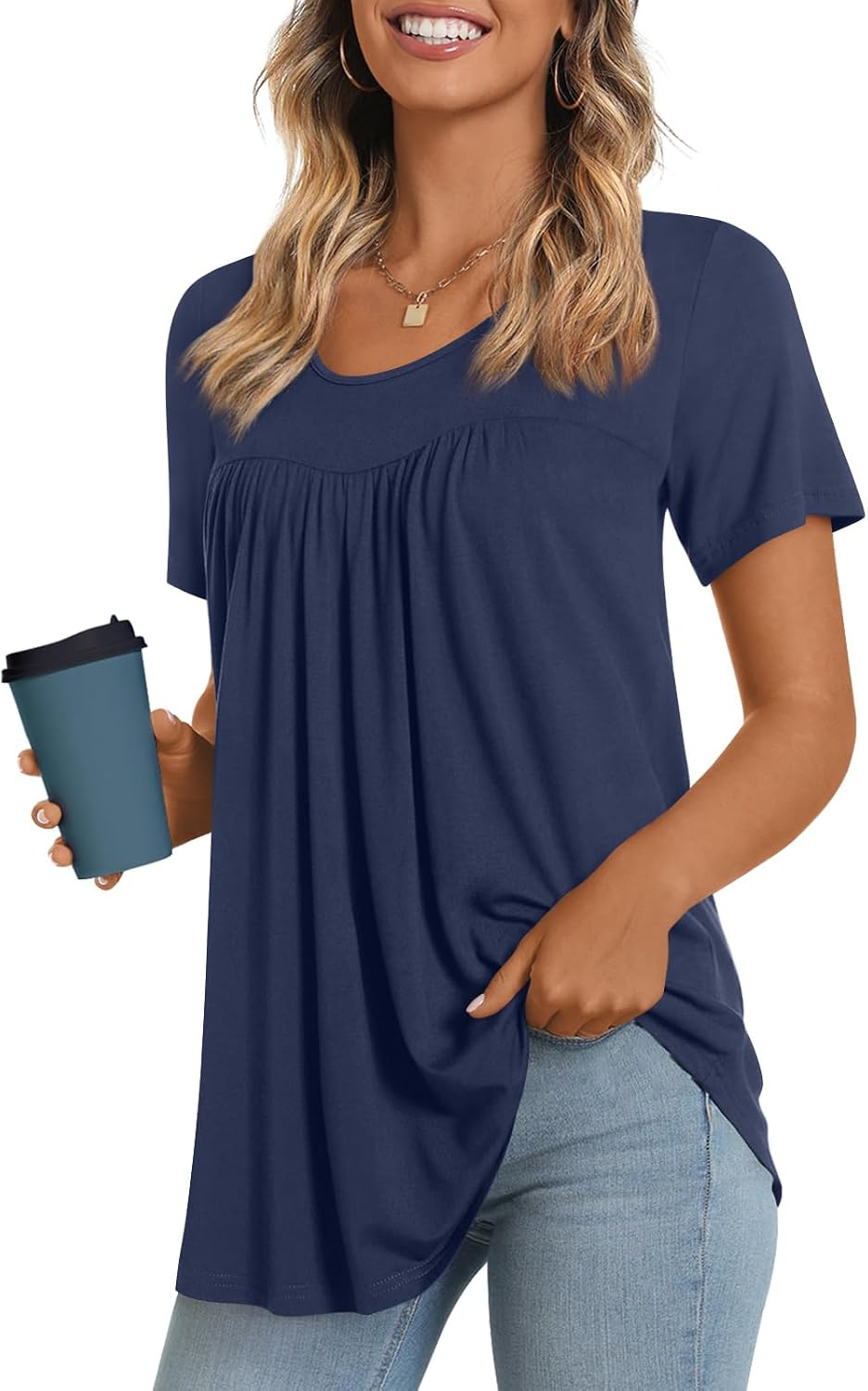 Women's Long Top, Short-Sleeve Shirt, Summer Casual T-Shirt, Comfortable Blouse