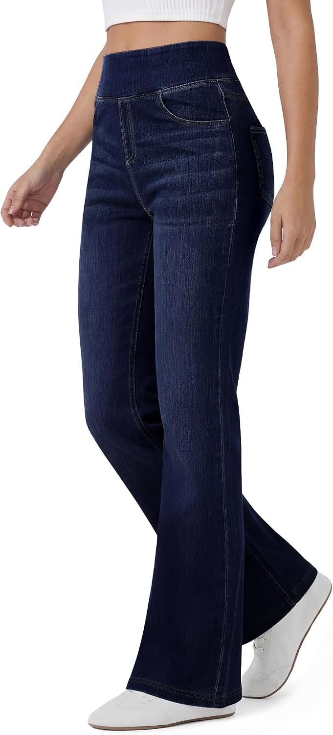 Women’s Trendy Stretchy Flare Jeans High Waisted Wide Leg Bootcut Jeans Pull On Casual Loose Denim Pants