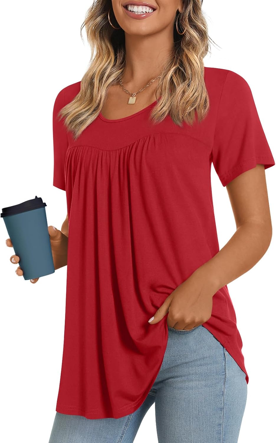 Women's Long Top, Short-Sleeve Shirt, Summer Casual T-Shirt, Comfortable Blouse