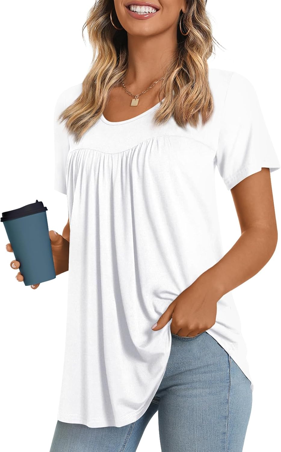 Women's Long Top, Short-Sleeve Shirt, Summer Casual T-Shirt, Comfortable Blouse