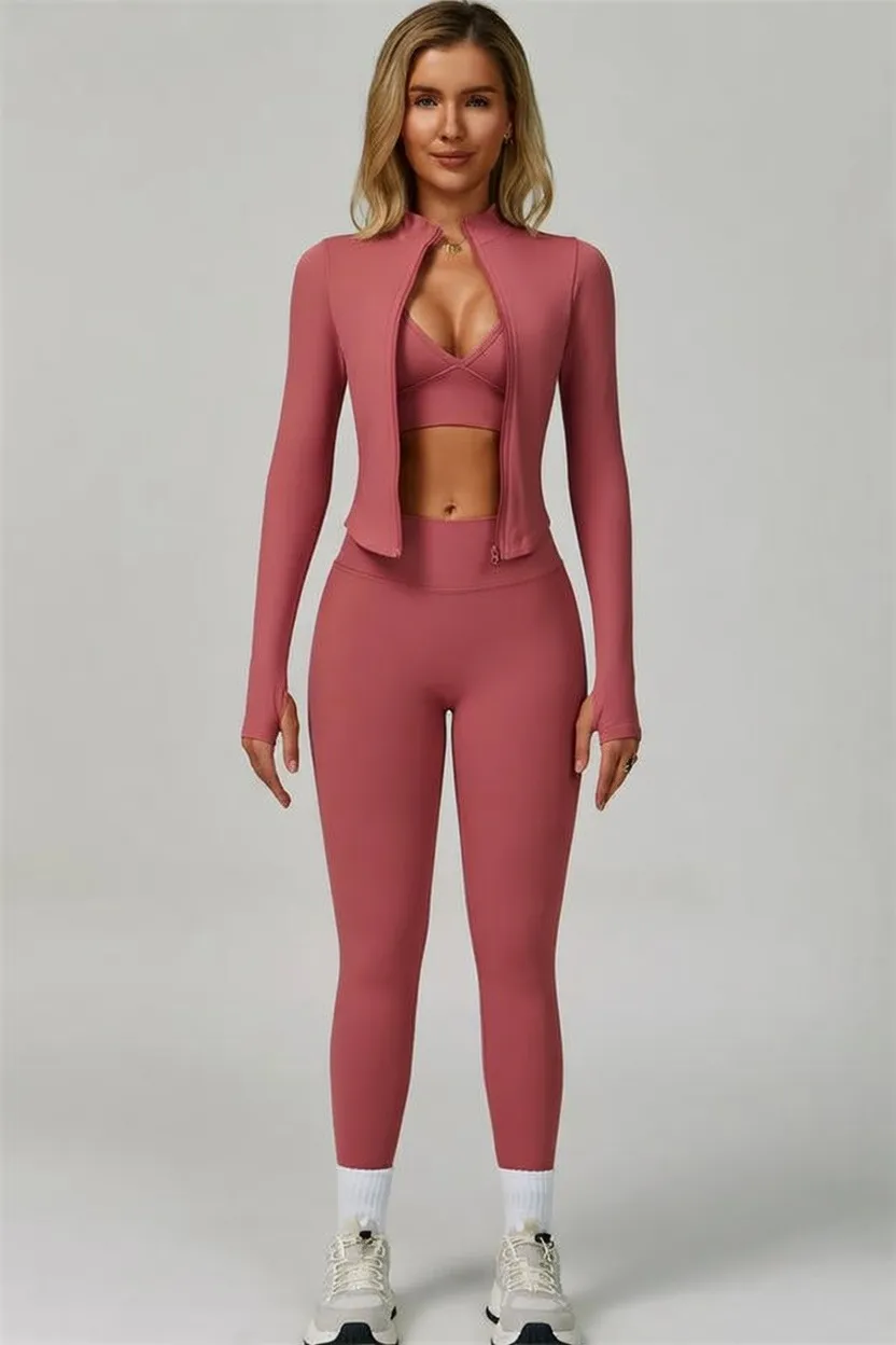 ⏰Limited-Time Sale💥Women's Solid Criss Cross Crop Tank Top & High Waist Leggings & Zip Up Crop Jacket Tracksuit Set