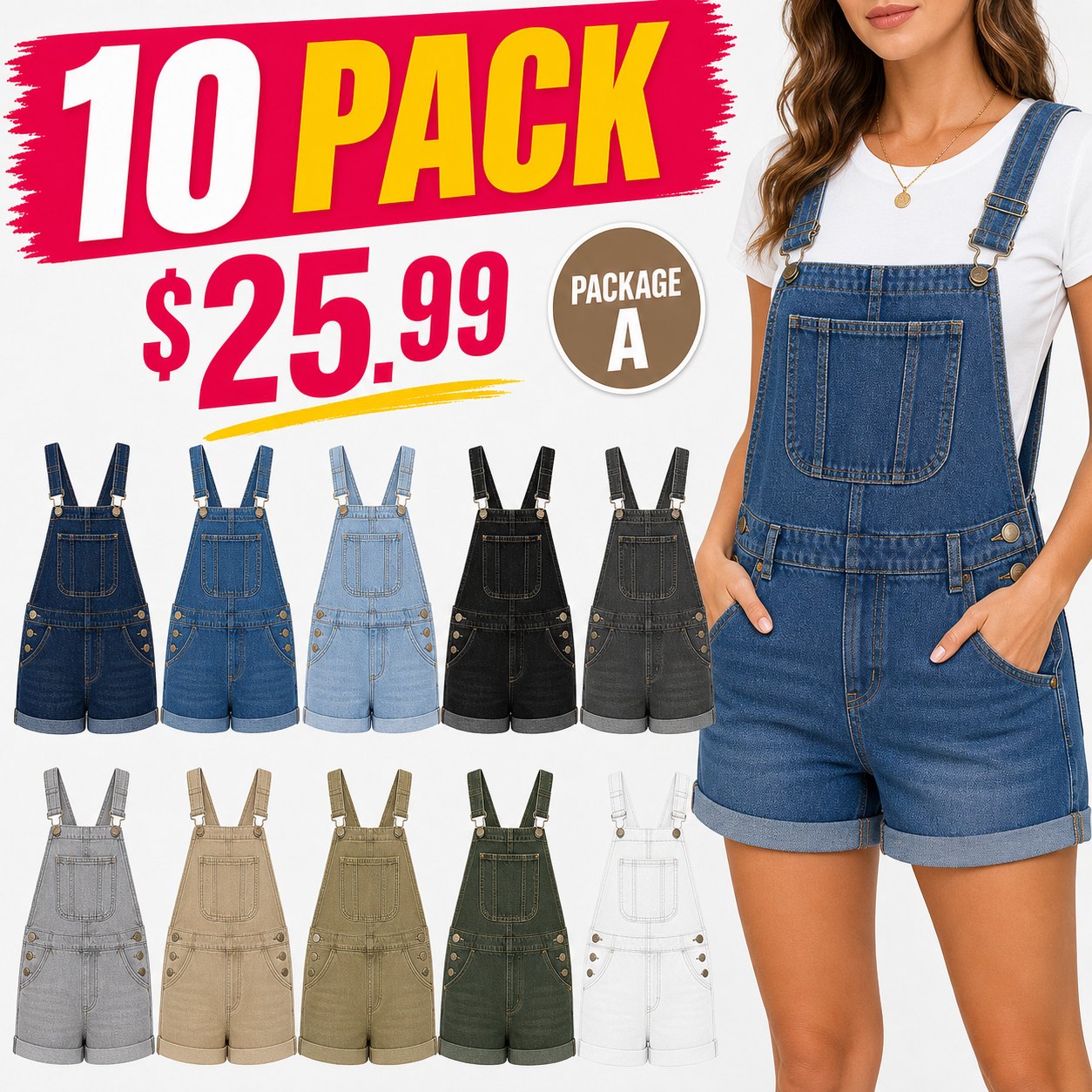 10 pack A denim overall shorts bundle