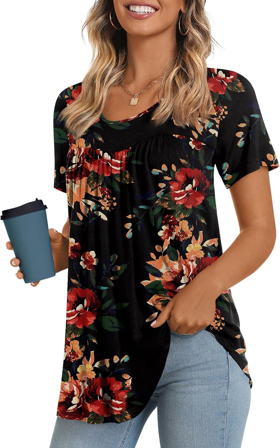 Women's Long Top, Short-Sleeve Shirt, Summer Casual T-Shirt, Comfortable Blouse