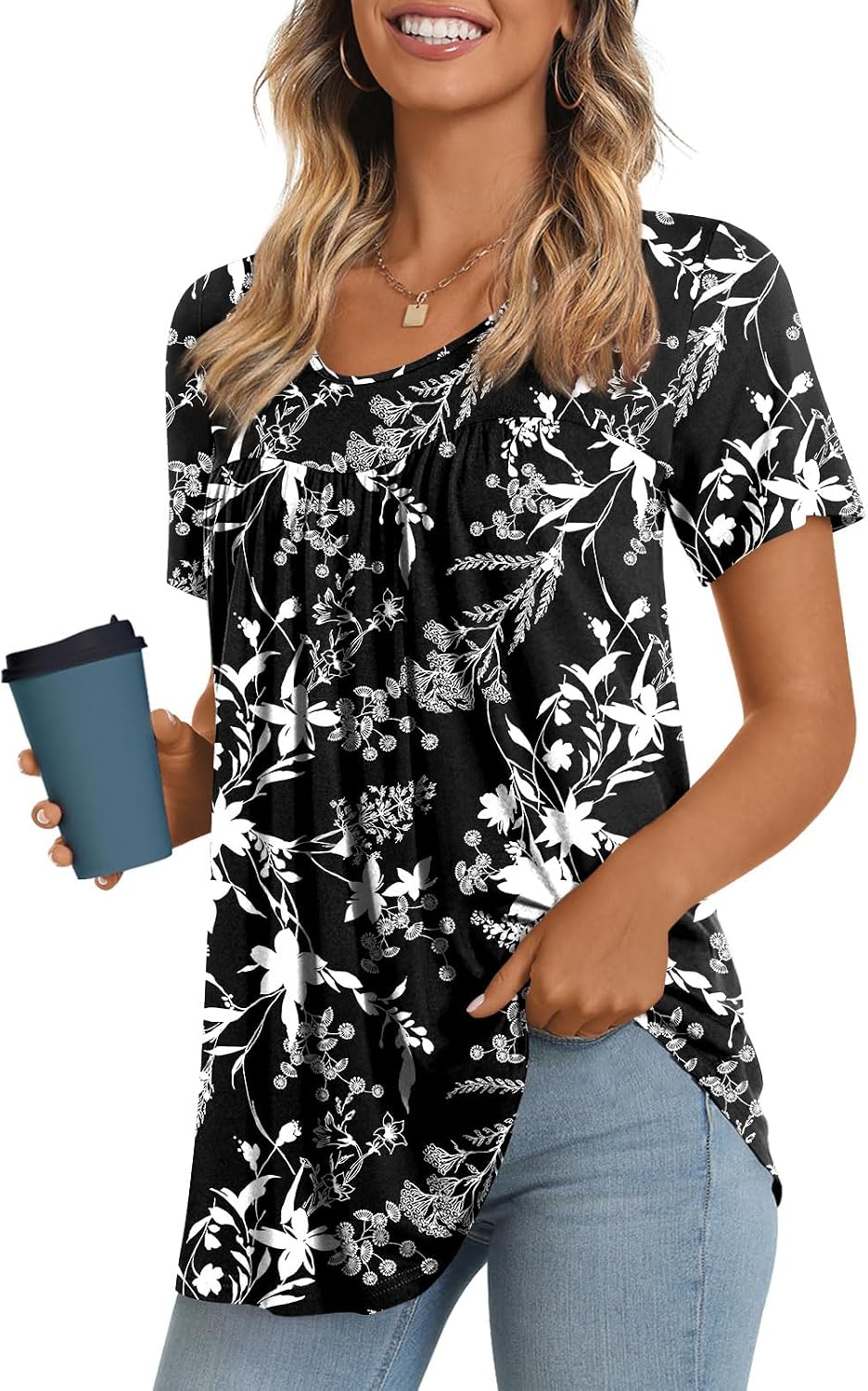 Women's Long Top, Short-Sleeve Shirt, Summer Casual T-Shirt, Comfortable Blouse