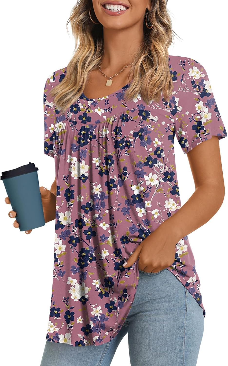 Women's Long Top, Short-Sleeve Shirt, Summer Casual T-Shirt, Comfortable Blouse