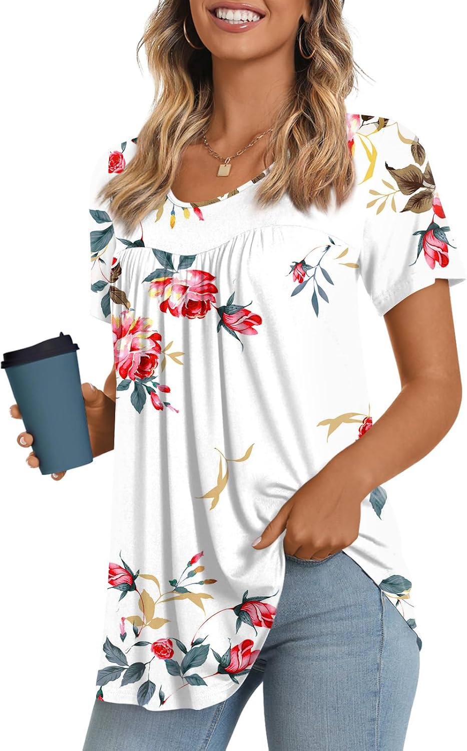 Women's Long Top, Short-Sleeve Shirt, Summer Casual T-Shirt, Comfortable Blouse