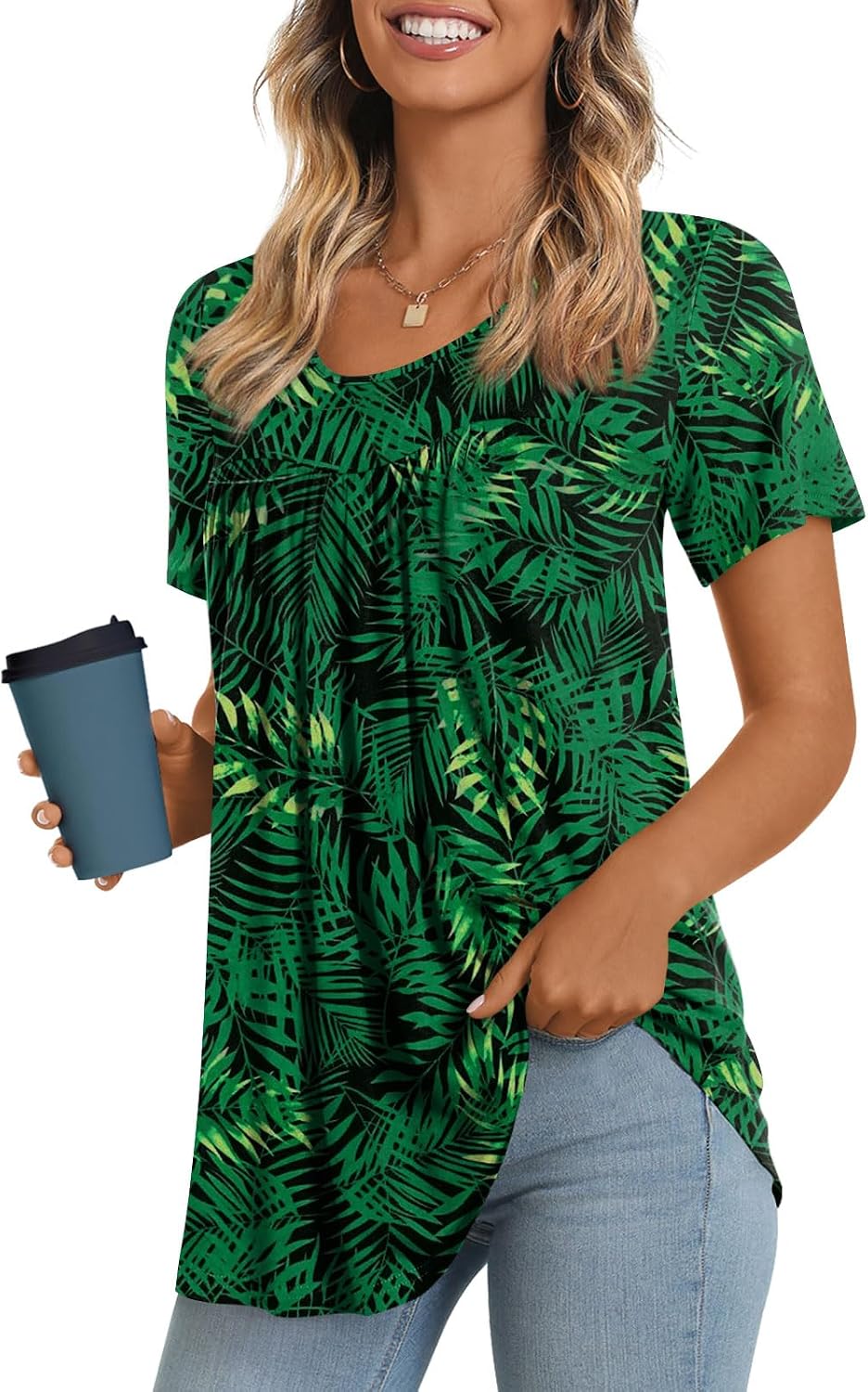 Women's Long Top, Short-Sleeve Shirt, Summer Casual T-Shirt, Comfortable Blouse