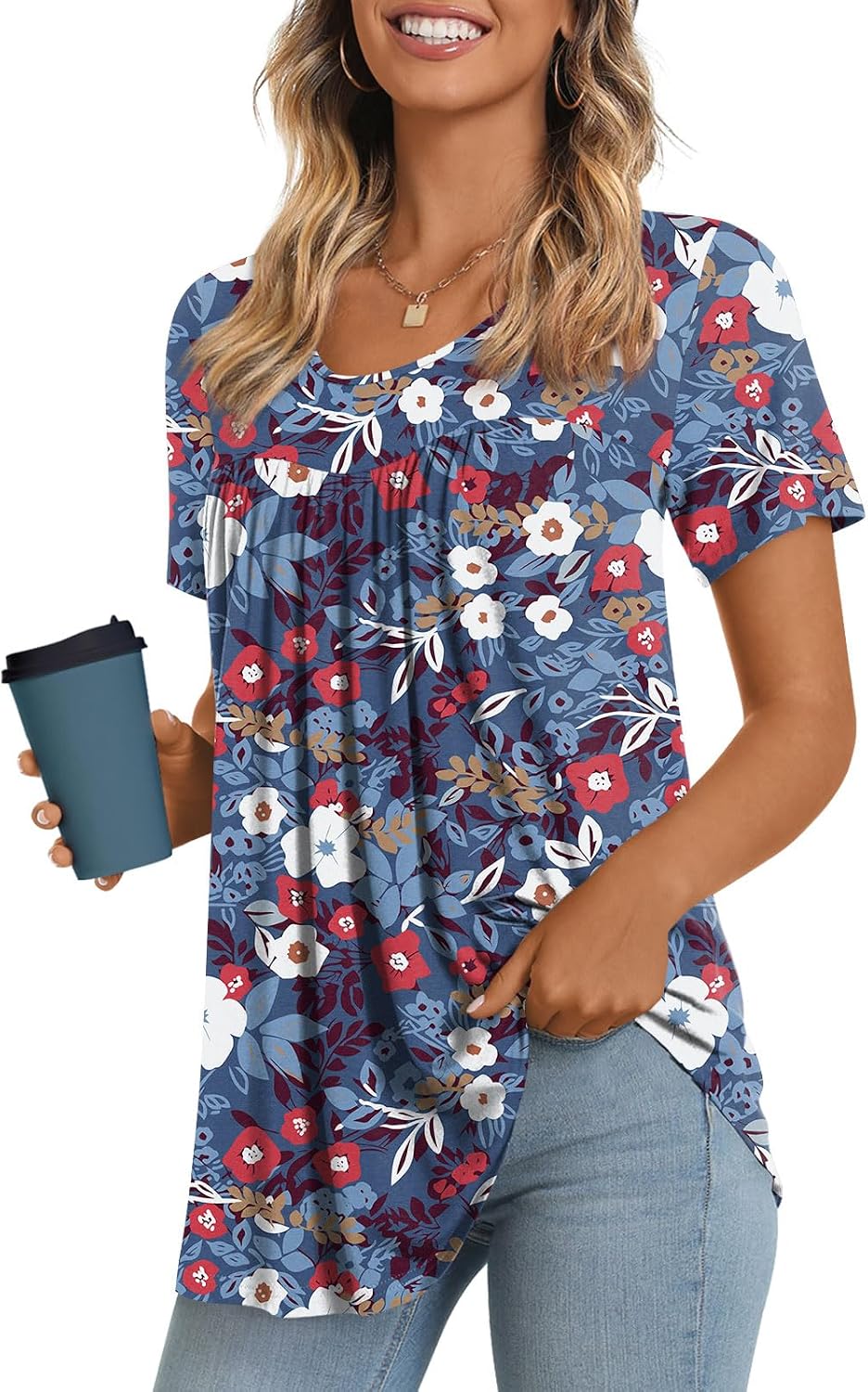 Women's Long Top, Short-Sleeve Shirt, Summer Casual T-Shirt, Comfortable Blouse