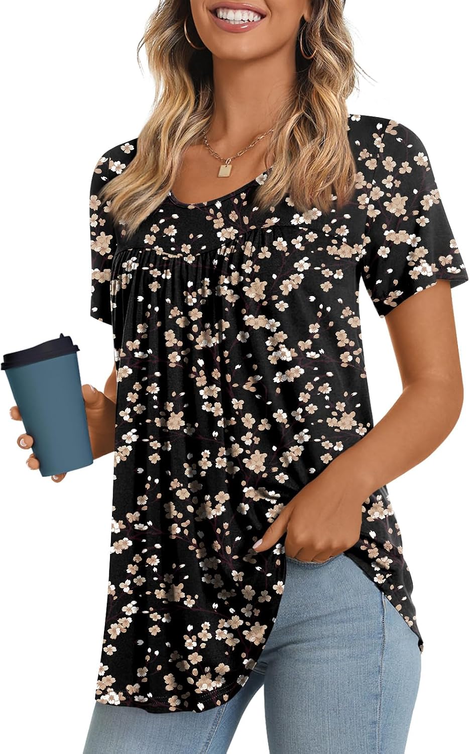 Women's Long Top, Short-Sleeve Shirt, Summer Casual T-Shirt, Comfortable Blouse