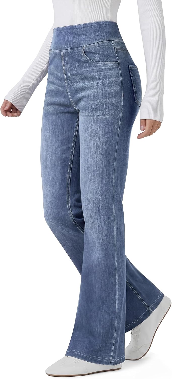 Women’s Trendy Stretchy Flare Jeans High Waisted Wide Leg Bootcut Jeans Pull On Casual Loose Denim Pants