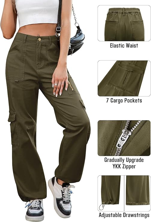 Women's cargo pants, casual trousers, elastic waistband