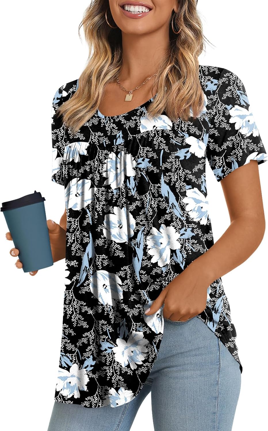 Women's Long Top, Short-Sleeve Shirt, Summer Casual T-Shirt, Comfortable Blouse