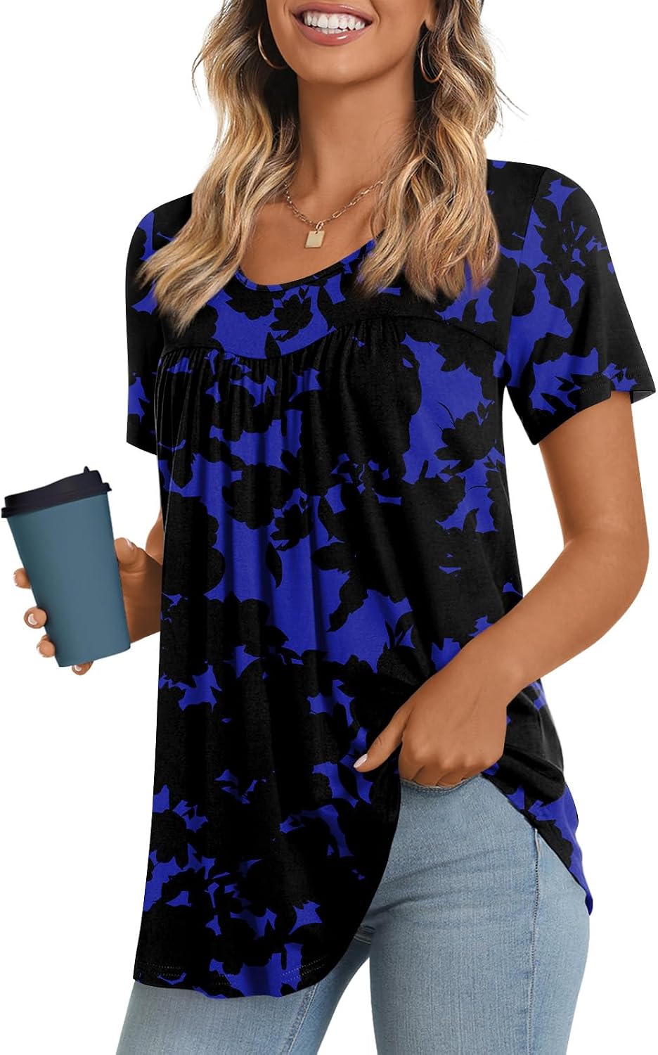 Women's Long Top, Short-Sleeve Shirt, Summer Casual T-Shirt, Comfortable Blouse