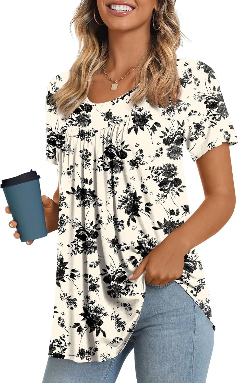 Women's Long Top, Short-Sleeve Shirt, Summer Casual T-Shirt, Comfortable Blouse