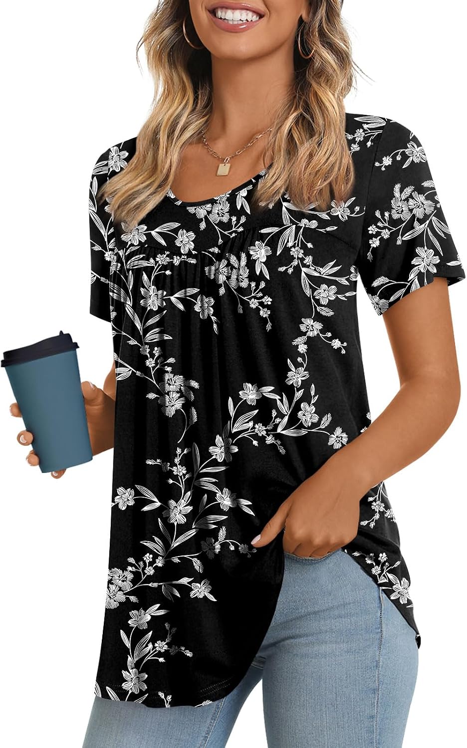 Women's Long Top, Short-Sleeve Shirt, Summer Casual T-Shirt, Comfortable Blouse
