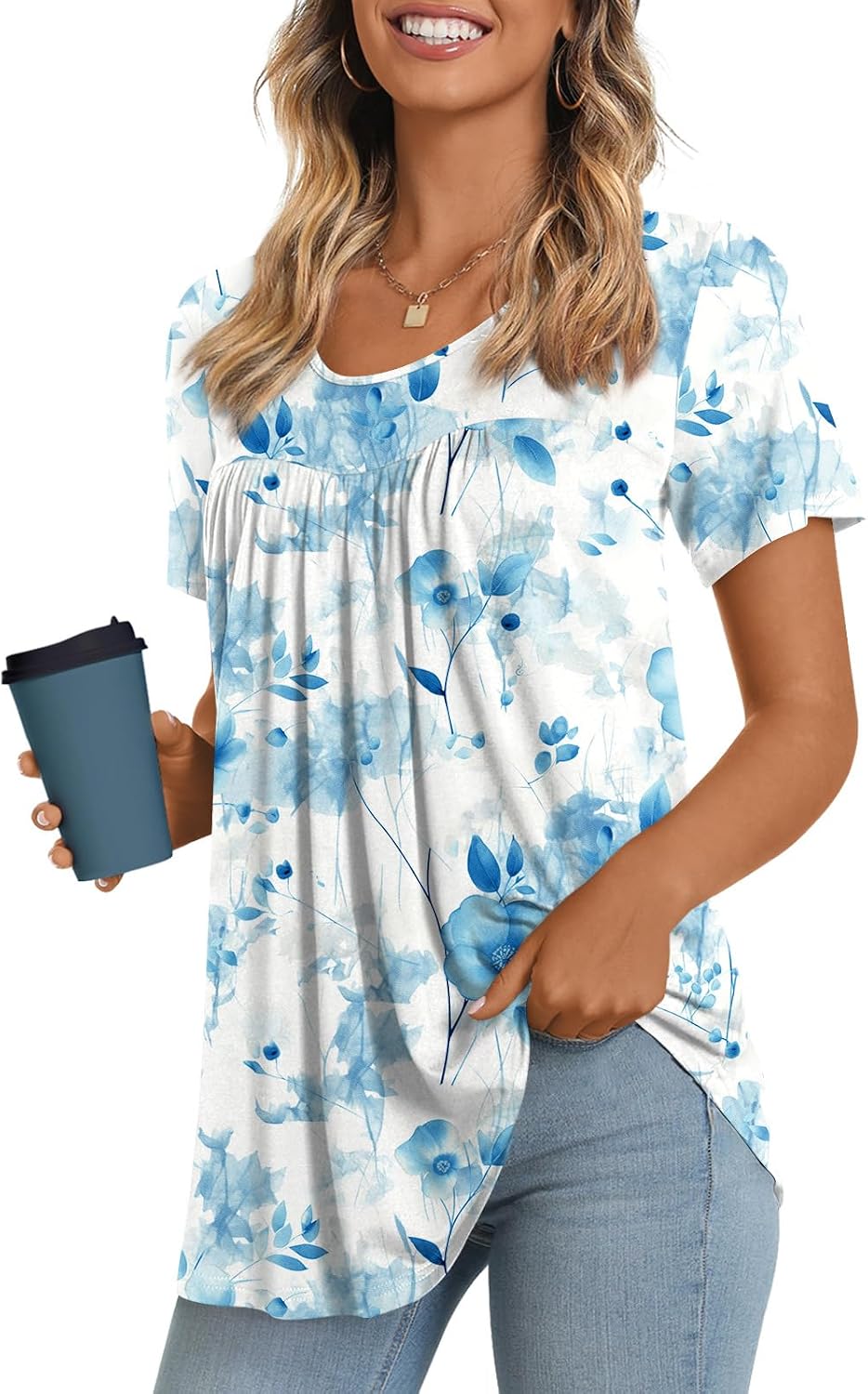 Women's Long Top, Short-Sleeve Shirt, Summer Casual T-Shirt, Comfortable Blouse