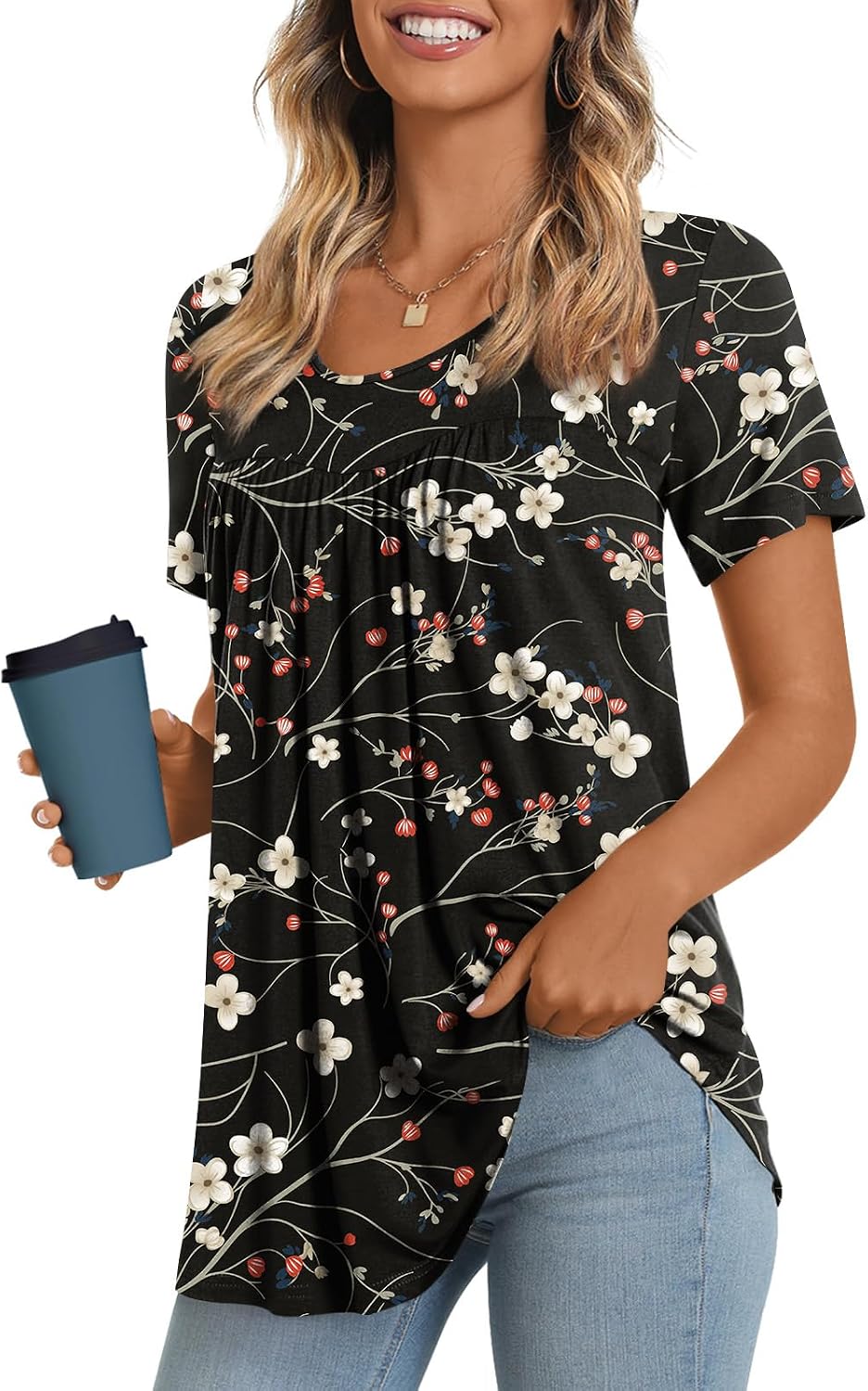 Women's Long Top, Short-Sleeve Shirt, Summer Casual T-Shirt, Comfortable Blouse